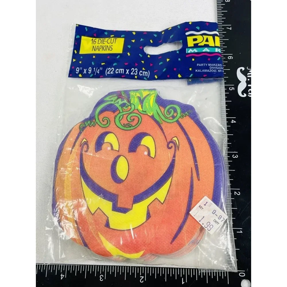 Die Cut Pumpkin Jack-O’-Lantern 9” Paper Napkins Party Makers Vintage 1995